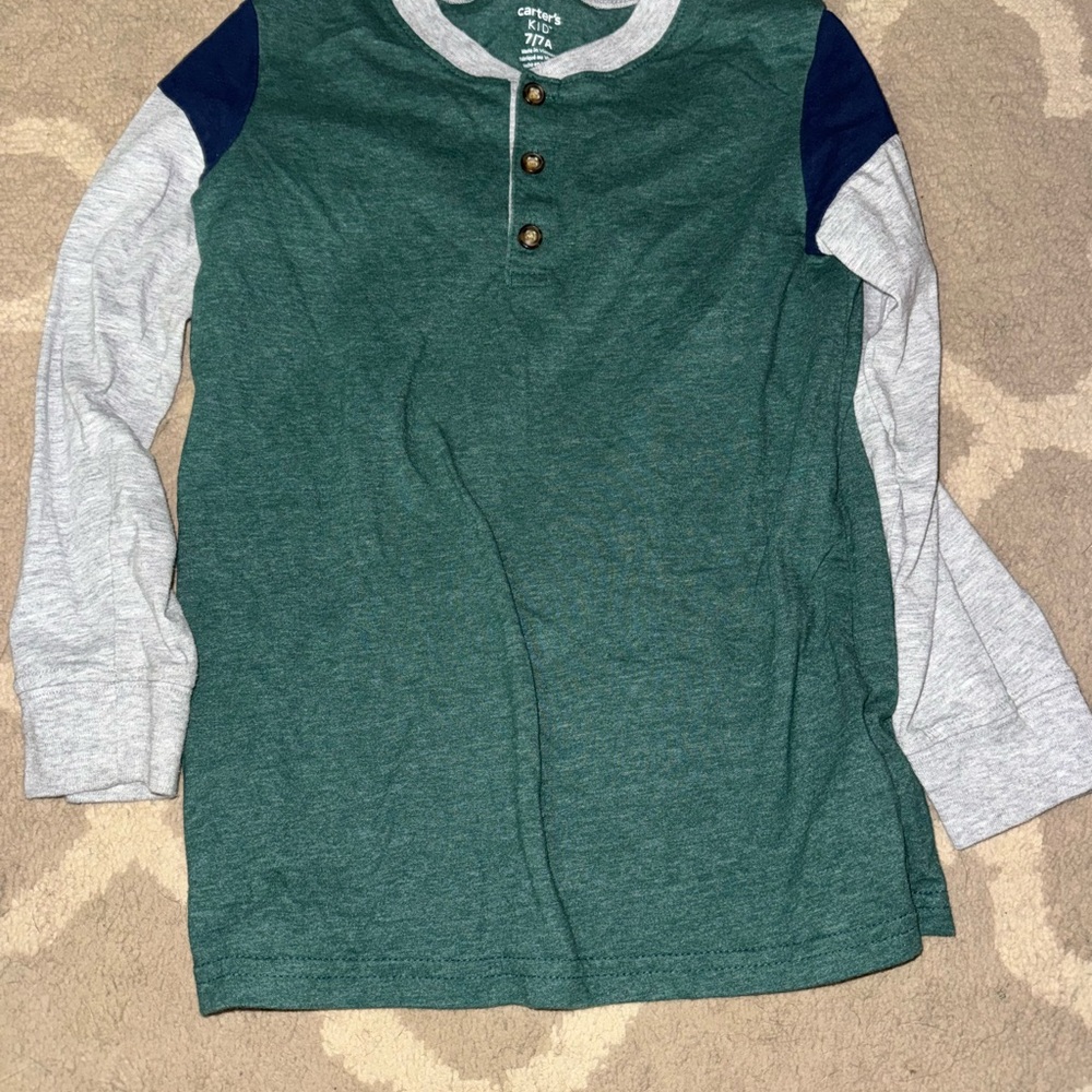 Carter's Green and Gray Long Sleeve Henley Tee